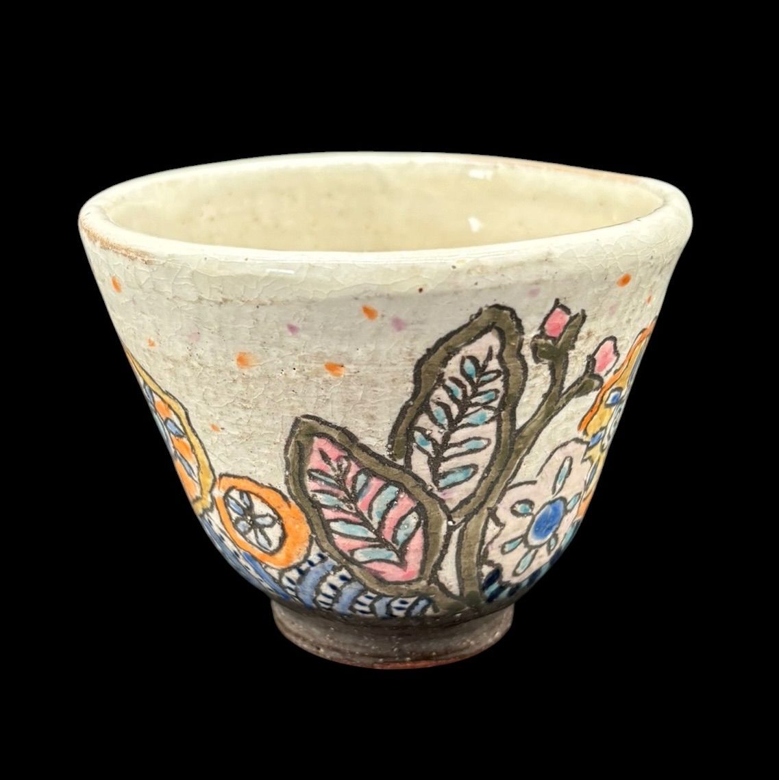 手描き 湯呑み 花柄 茶器 茶道具 器 陶器 作家物 骨董品 アンティーク