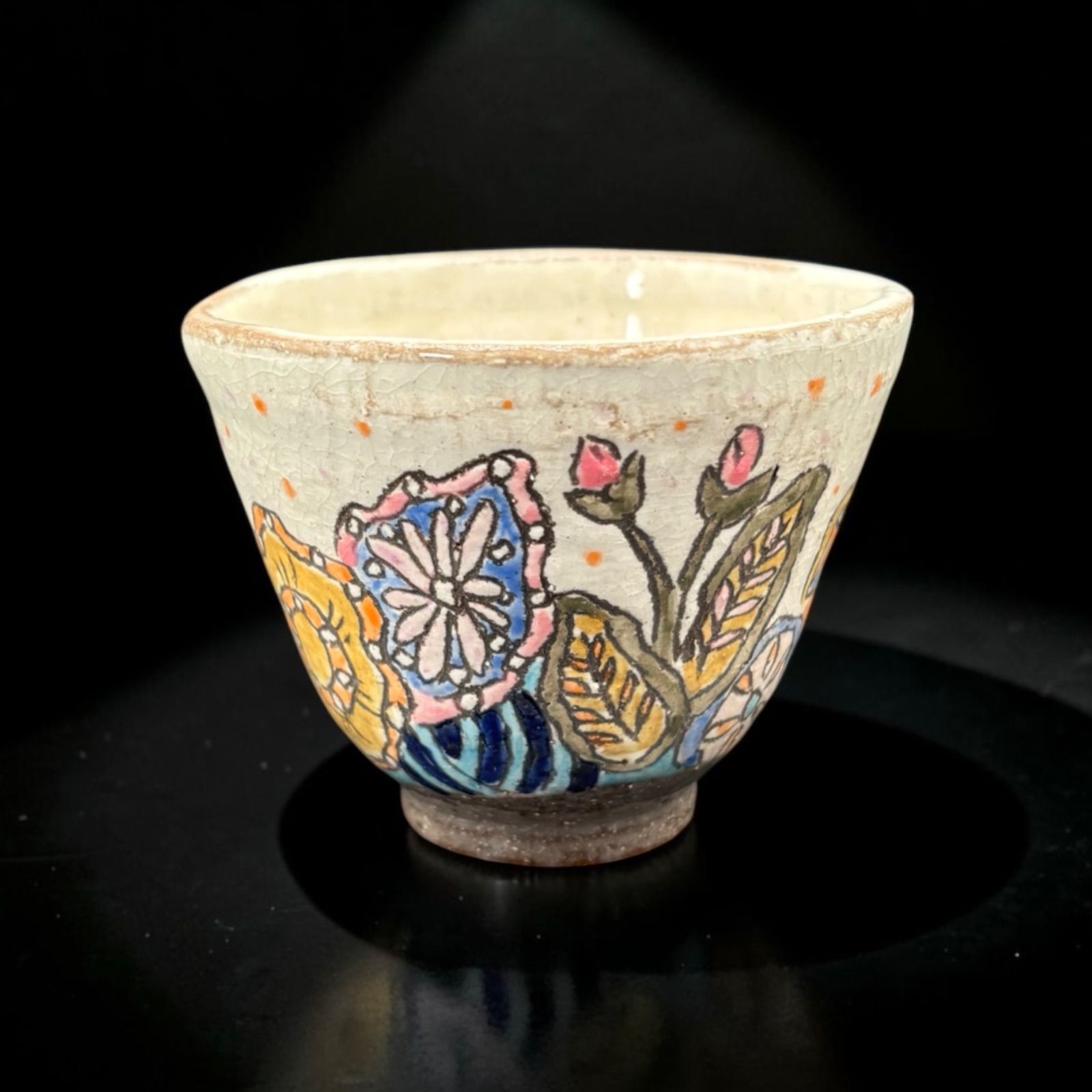 手描き 湯呑み 花柄 茶器 茶道具 器 陶器 作家物 骨董品 アンティーク