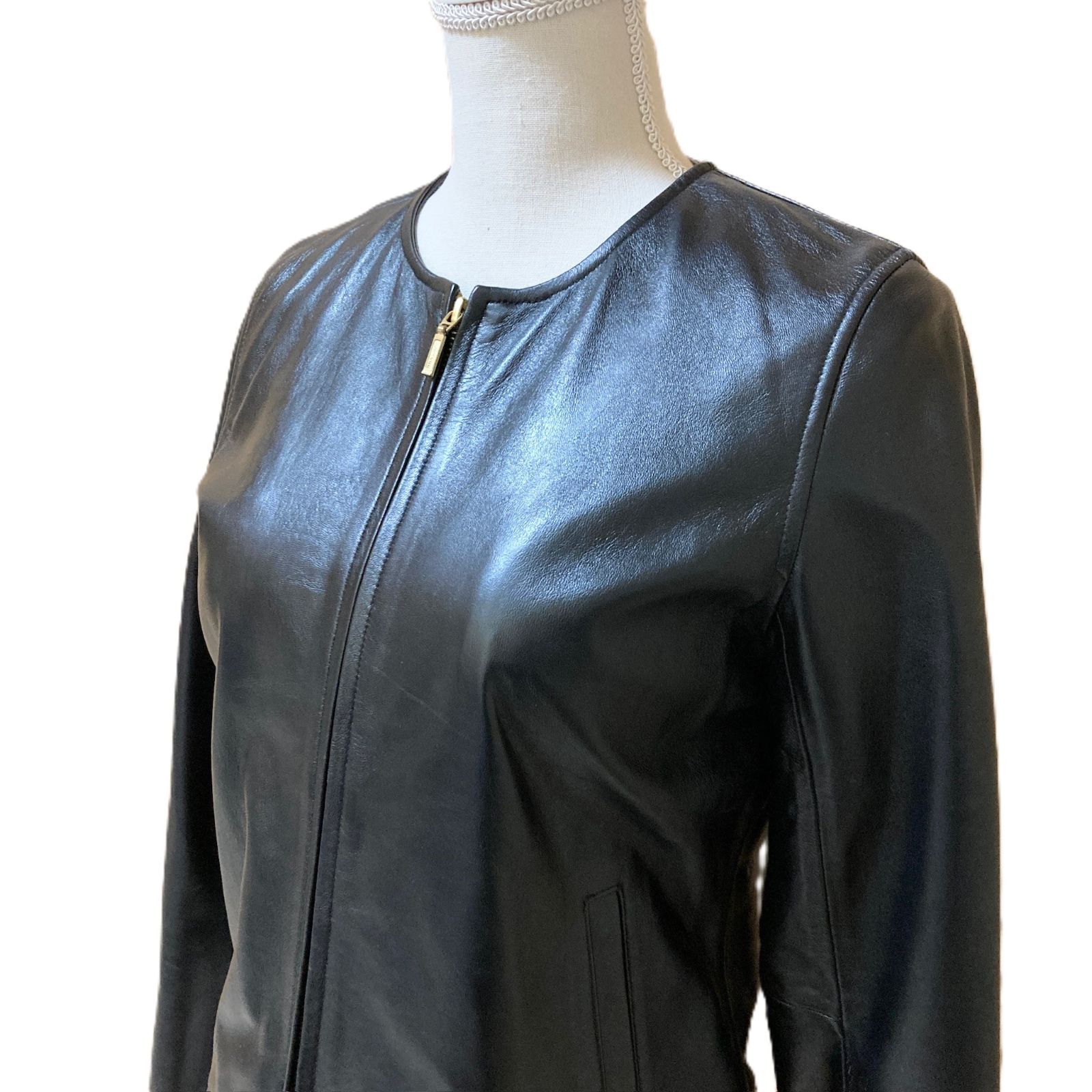 【超美品】KiwaSylphy ノーカラー シングルライダース ラムレザー ブラック F