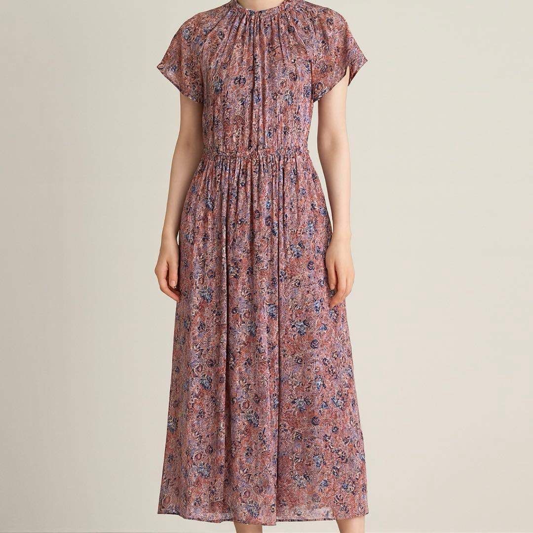 6 アナイ ANAYI シルク SILK　絹 花柄 総柄　マキシ　フラワー ワンピース シャツ ロング サテン　透け感　シアー　dress　ドレス　お呼ばれ　デート　オフィスカジュアル　食事会　可愛い　お出かけ　上品