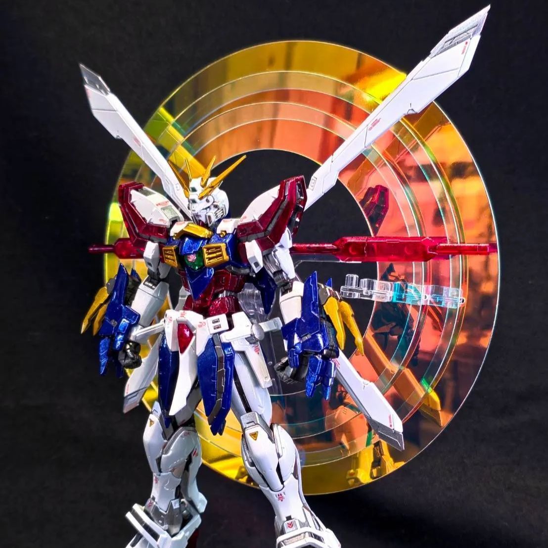 RG 1/144 GOD GUNDAM ゴッドガンダム ガンプラ 全塗装 完成品 オリジナル偏光アクリル光の輪付
