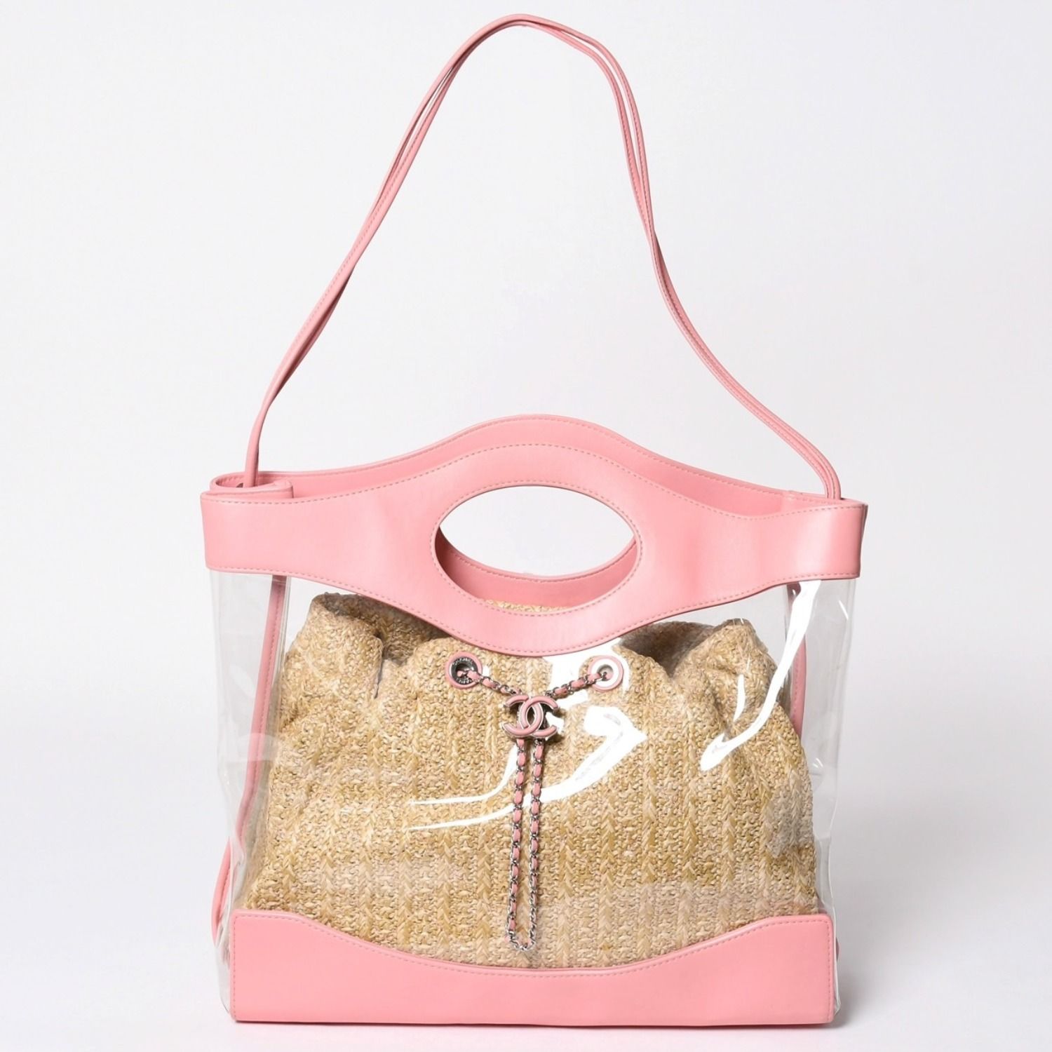 CHANEL シャネル CHANEL 31 ラージ ショッピングバッグ 27番台 ココマーク 2WAY PVC ストロー レザー ビニール ピンク 美品 中古 4a000255