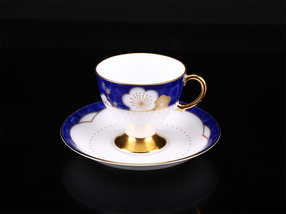 大倉陶園 瑠璃 金彩 梅 オーバールプレート LIMITED EDITION OKURA 【大倉陶園】 瑠璃釉金彩金飾梅紋 カップ＆ソーサー 1組 2点
