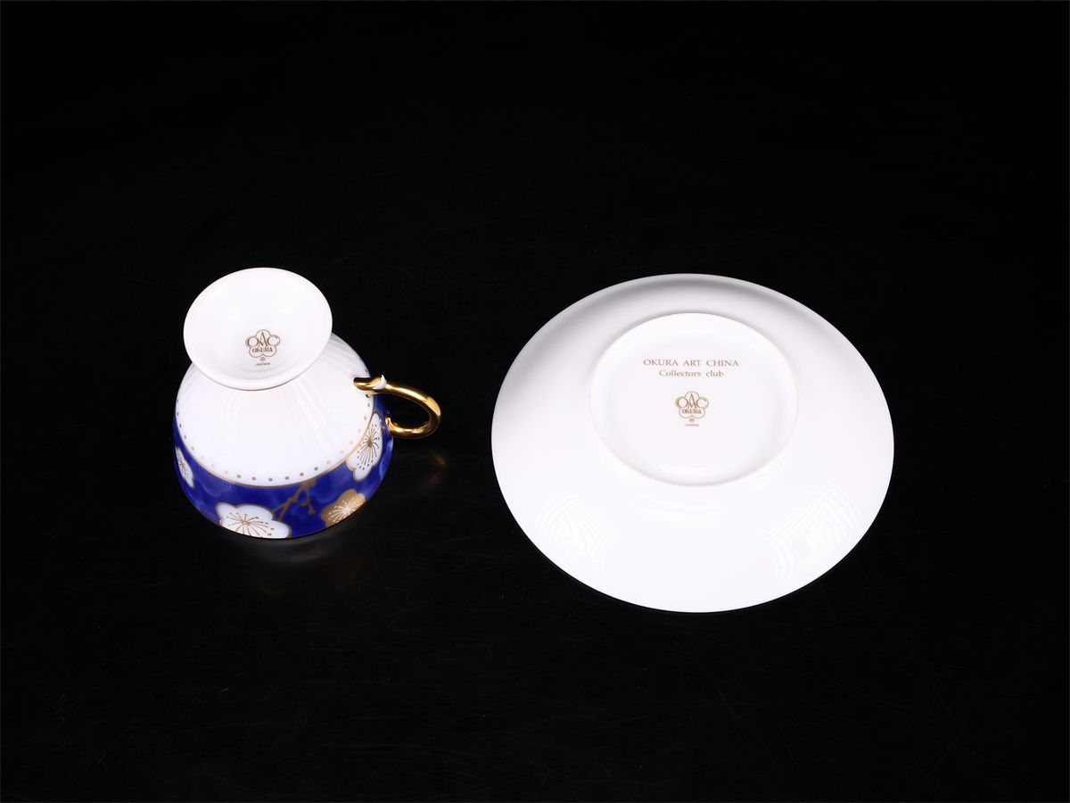 OKURA 【大倉陶園】 瑠璃釉金彩金飾梅紋 カップ＆ソーサー 1組 2点