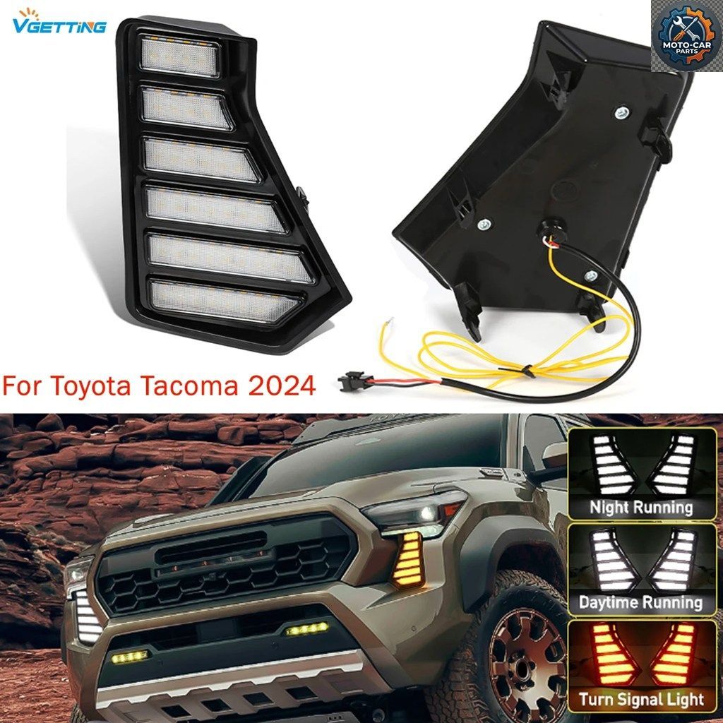トヨタ タコマ 2024 LED フロントバンパー デイタイムランニングライト DRL ホワイト イエロー ターンシグナル フォグランプ 12V ヘッドラ