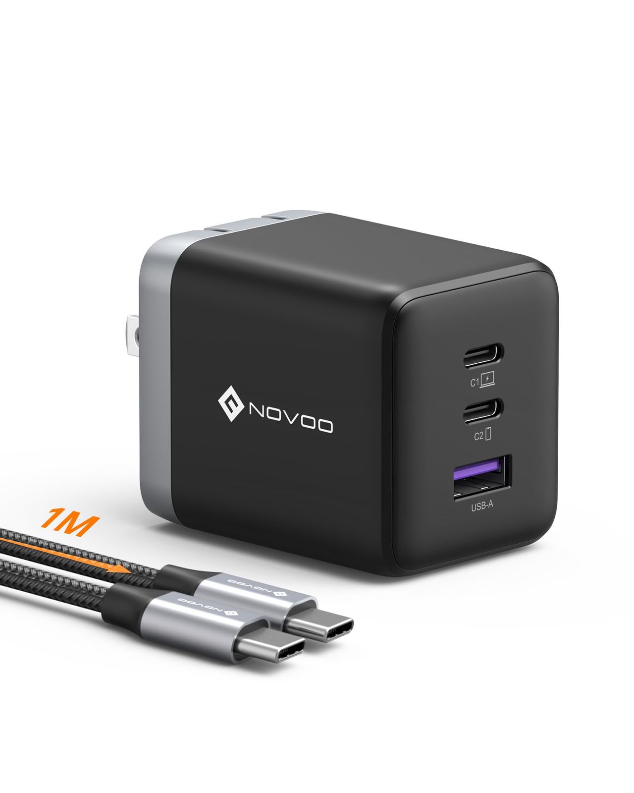 NOVOO 100W USB C 充電器 MacBook Air/Pro対応 充電器 3ポートGaN III高速ブロック （PD3.0、PPS） 折りたたみ式 小型 急速充電器 Type C ラップトップ iPhone17/16/15 Pro iPa ...