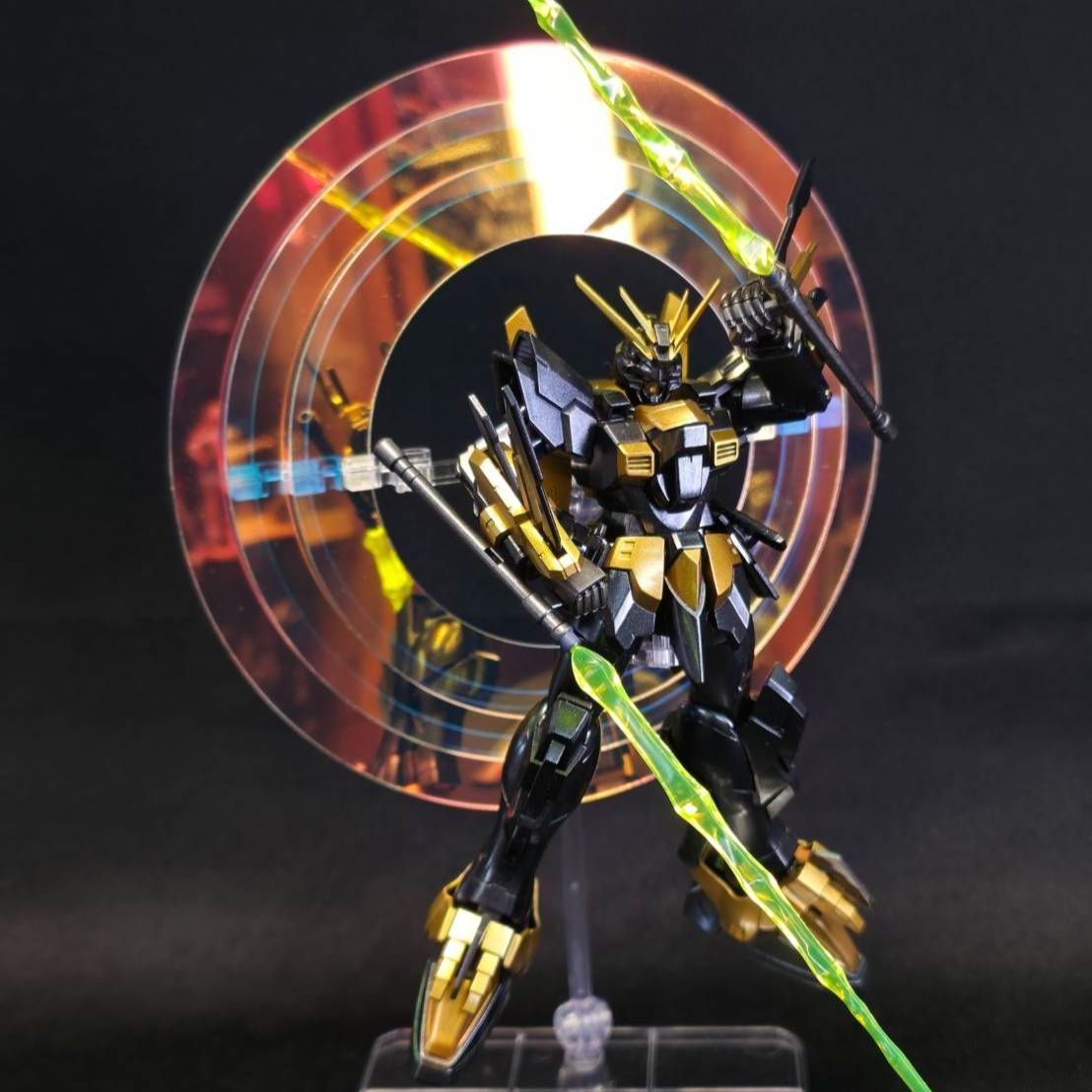 HG 1/144 Blazing Gundam ブレイジングガンダム ガンプラ 全塗装 完成品 オリジナル偏光アクリル光の輪付