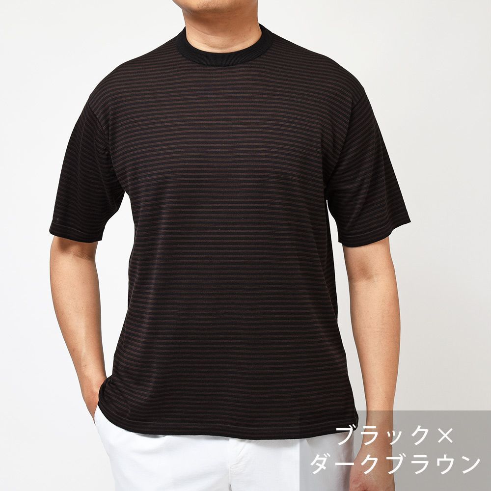 【40%OFF】JOHN SMEDLEY (ジョンスメドレー) S4631 シーアイランドコットン 30ゲージ マイクロボーダー クルーネック ニット 32131004030 ブラウン Mサイズ 新品