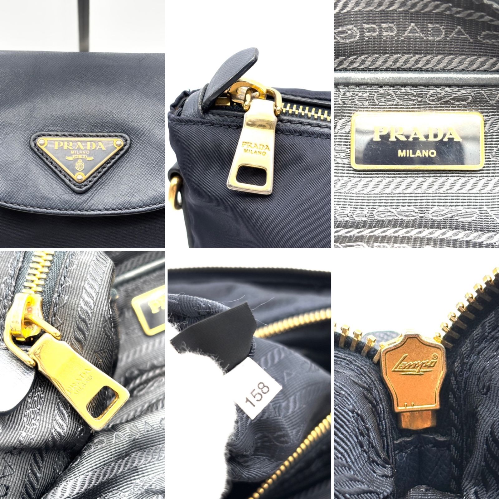 PRADA ハンドバッグ テスート ナイロン ビーズ タッセル ブラック 白 