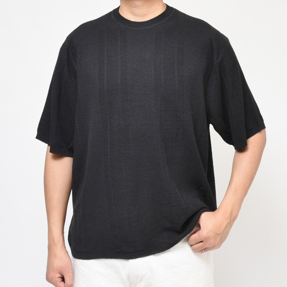 【40%OFF】YLEVE（イレーヴ） リネンコットンシャドーストライプS/Sクルーネックニット 3160048 16031001204 ブラック 5サイズ 新品