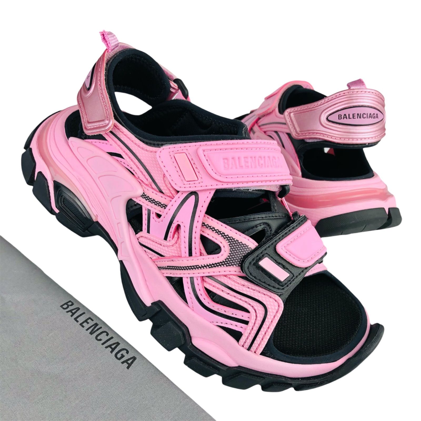 極美品★BALENCIAGA★バレンシアガ【TRACK:トラック】レディース レザー切替し エンボス加工ブランドロゴ ベルクロストラップ オーバーサイズソール サンダル (22.5㎝) レディースサンダル ブランドサンダル 春夏靴 カジュアルシューズ オシャレ