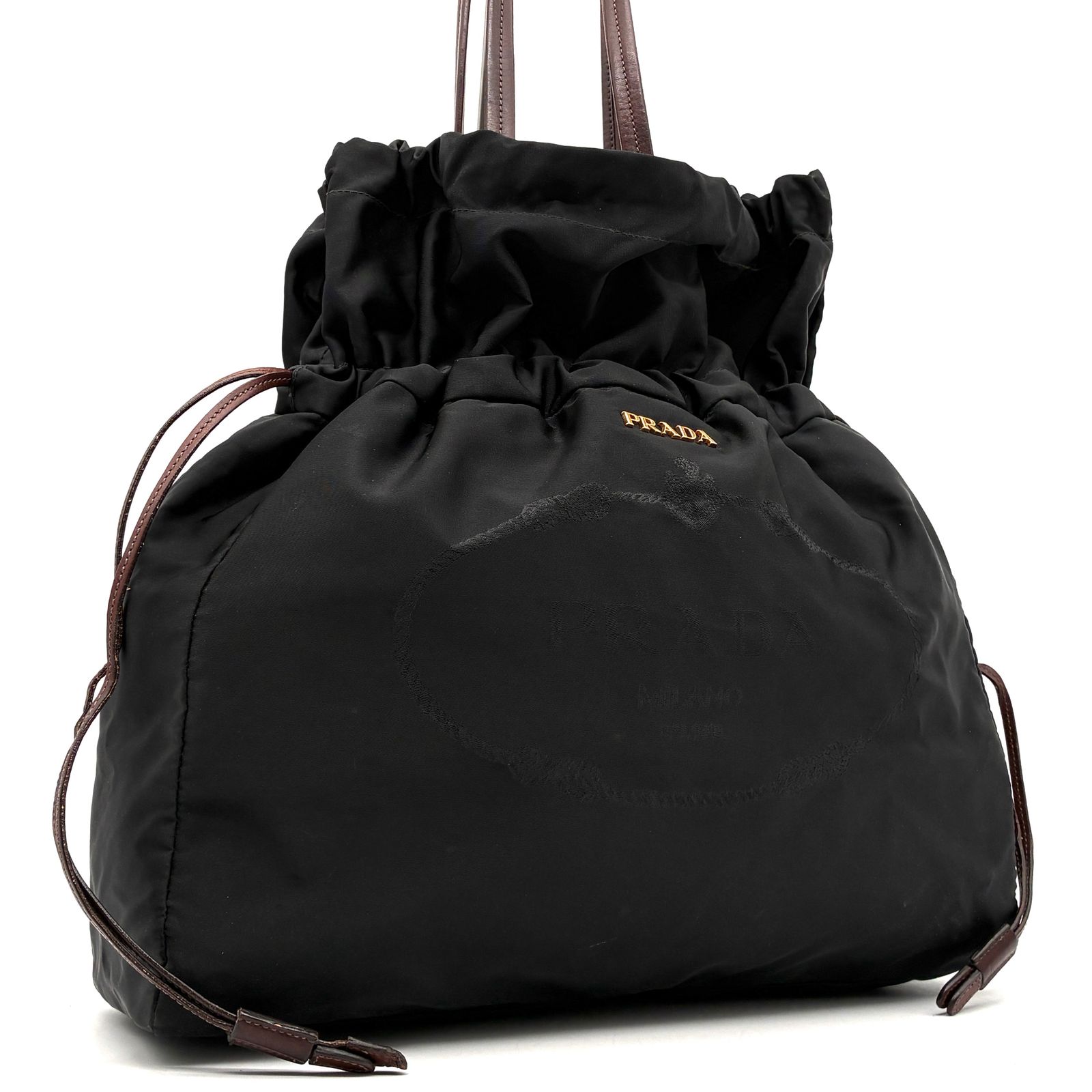 美品 PRADA プラダ テスート ロゴジャガード 巾着 トートバッグ 