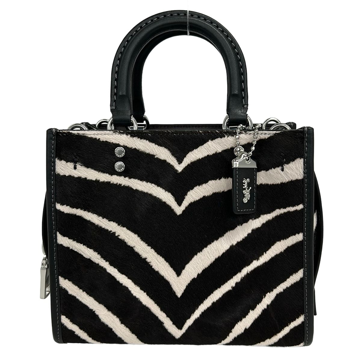 COACH(コーチ) ハンドバッグ ローグ 20 CM564 ダークブラウン×アイボリー×黒 ゼブラ柄 レザー