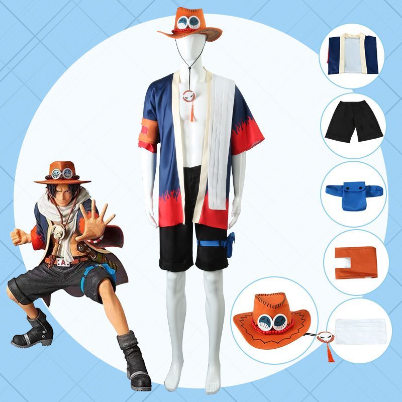人気商品 コスプレ 衣装 ポートガス・D・エース ワンピース 和服風 セット 帽子付き 仮装服 -3