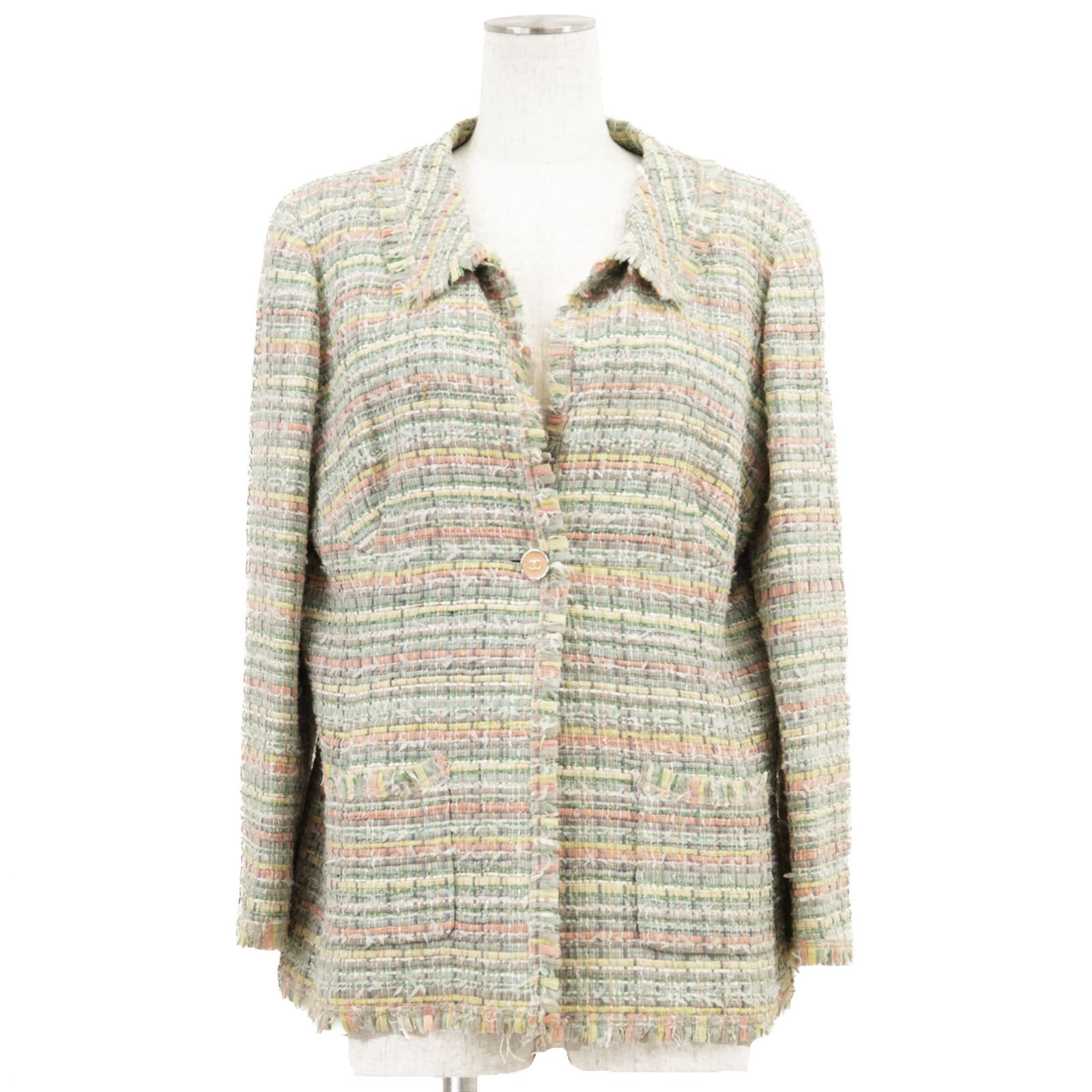 CHANEL シャネル ジャケット ツイード サイズ 44 レディース 05P P26006 2005AW COCOマーク ロゴ ボタン 1B シルクブレンド アウター マルチカラー フランス製 カール・ラガーフェルド期
