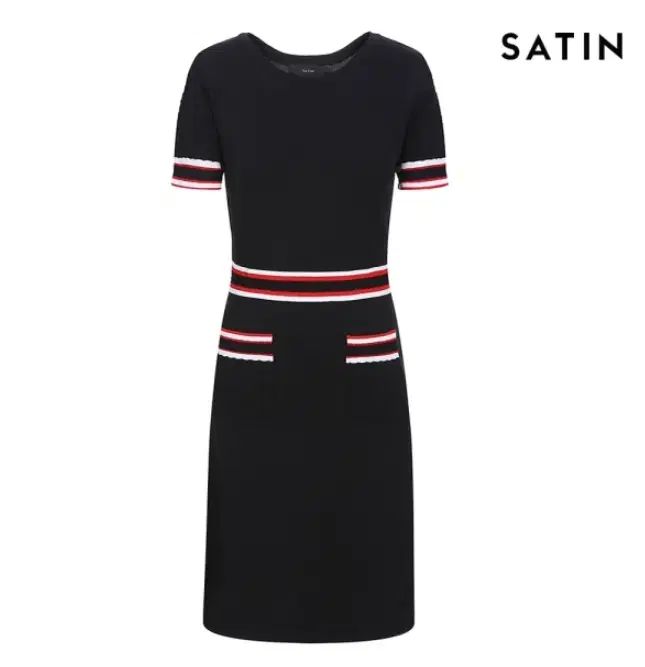 SATIN バイカラー半袖 20ss ニットONE PIECE 55 ブラック 7,574円