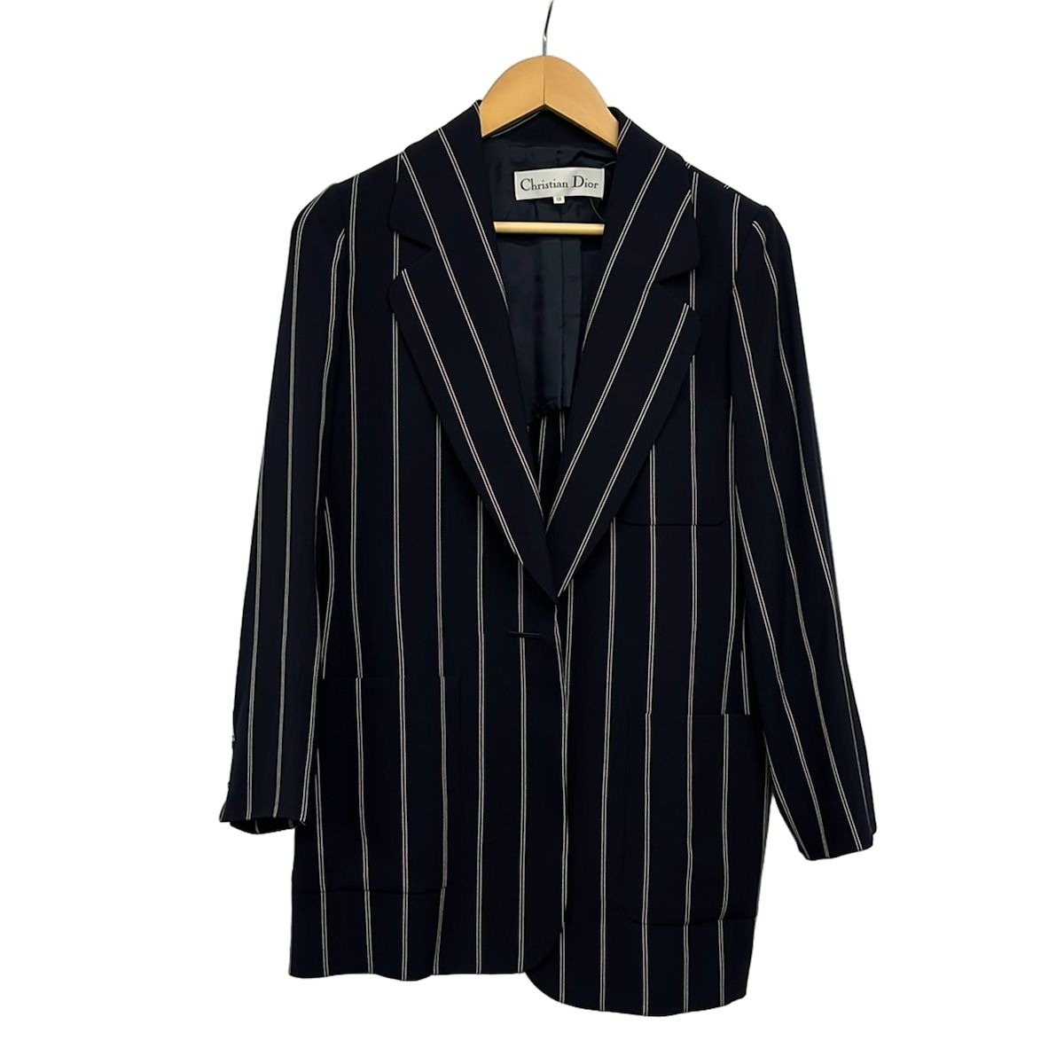DIOR/ChristianDior(ディオール/クリスチャンディオール) ジャケット サイズ13 L レディース - ダークネイビー×白 ストライプ/春・秋物