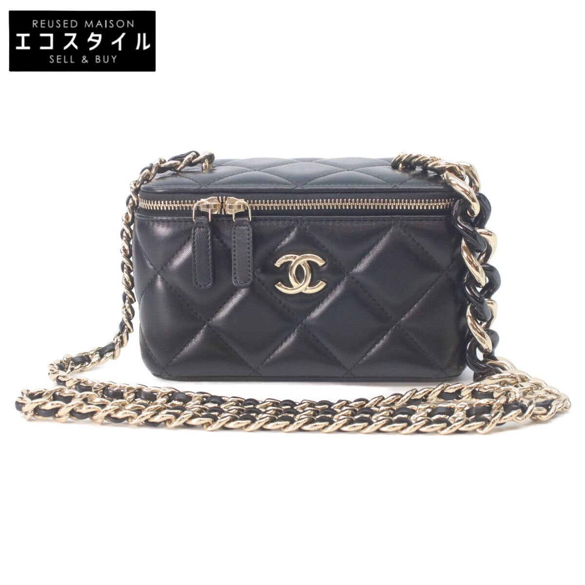 CHANEL シャネル 黒 ﾗﾑｽｷﾝ ｺﾞｰﾙﾄﾞ金具 ﾋﾞｯｸﾞﾁｪｰﾝ ｼｮﾙﾀﾞｰﾊﾞﾆﾃｨ
