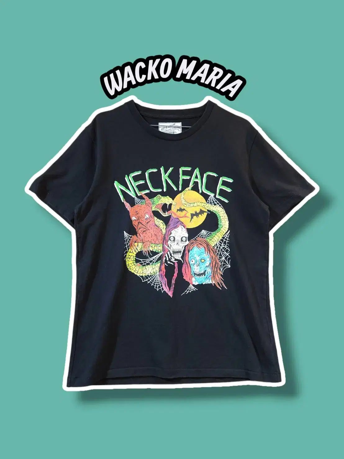ワコマリア x ネックフェイス プリント半袖Tシャツ ブラック /0506