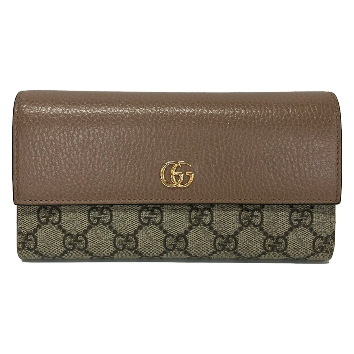 GUCCI(グッチ) 長財布 GGマーモント 456116 ピンクベージュ×アイボリー×ダークブラウン レザー
