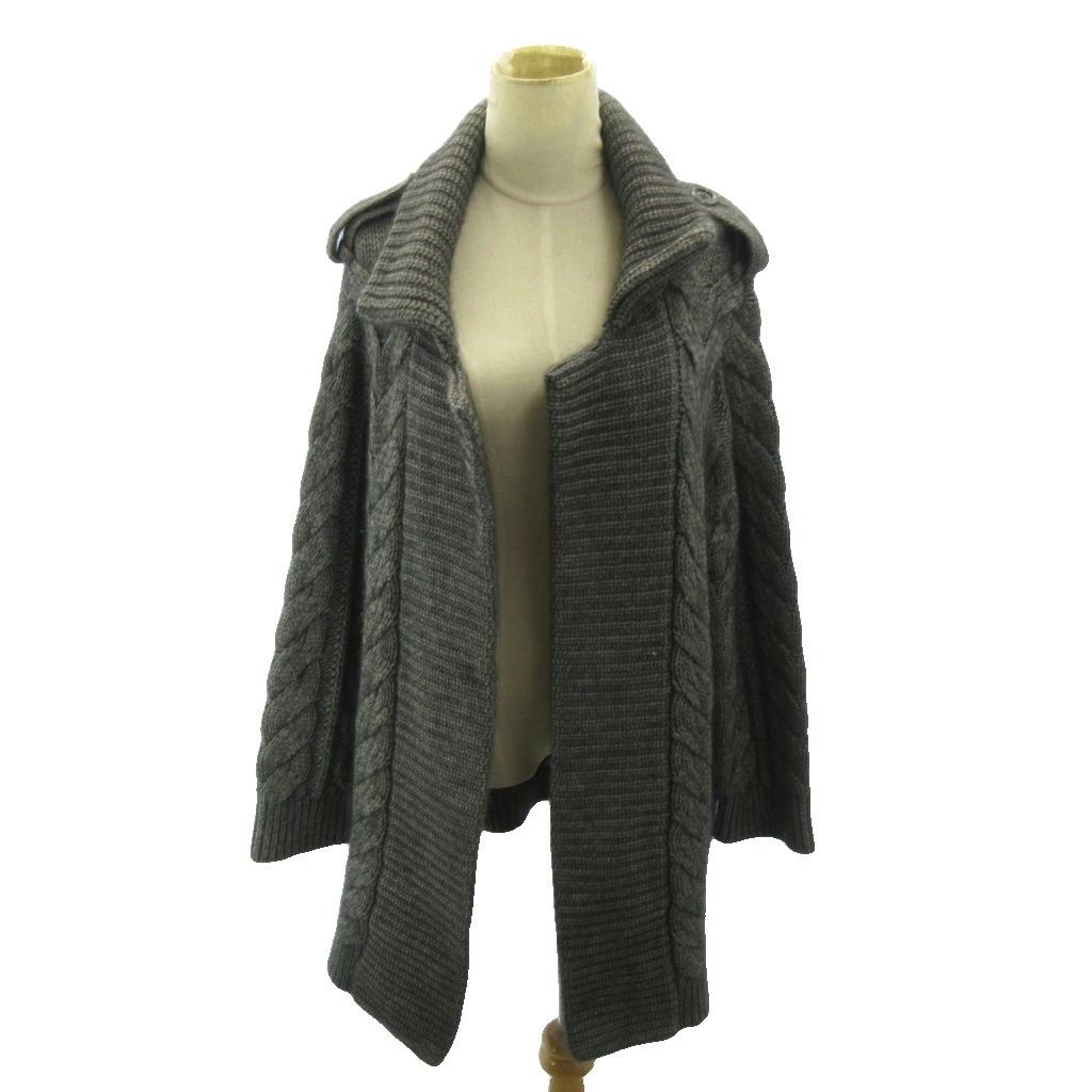 バーバリー ロンドン BURBERRY LONDON ケーブルニット ロングカーディガン ポンチョ ウール 4 グレー 0503
