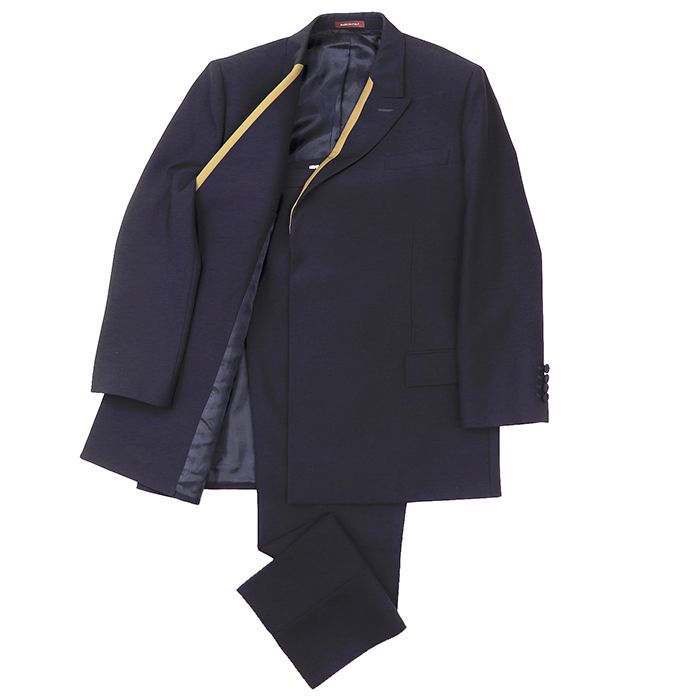 【美品】GUCCI グッチ スーツ サイズ 48 メンズ セットアップ ジャケット スラックス バイカラー ウール100% フライフロント 比翼仕立て ネイビー キャメル 紺 イタリア製