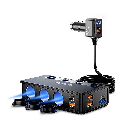 BESTEK シガーソケット 180W 3連 車 USB 増設 カーチャージャ 車載充電器 シガーライターソケット 3ポート PD36W/65W・QC3.0 18W*4充電ポート搭載 急速充電 LED電圧・電流表示機能搭載、12V/24V車対 74a37576