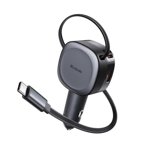 Mcdodo シガーソケット 車載充電器 合計75W高出力 70cm巻き取り式USB-Cケーブル付き Type-Cケーブル(60W）USB-A/Type-Cポート(30W） 急速充電 3台同時充電 12V/24V車両対応 カーチャージャー 充 1499079f