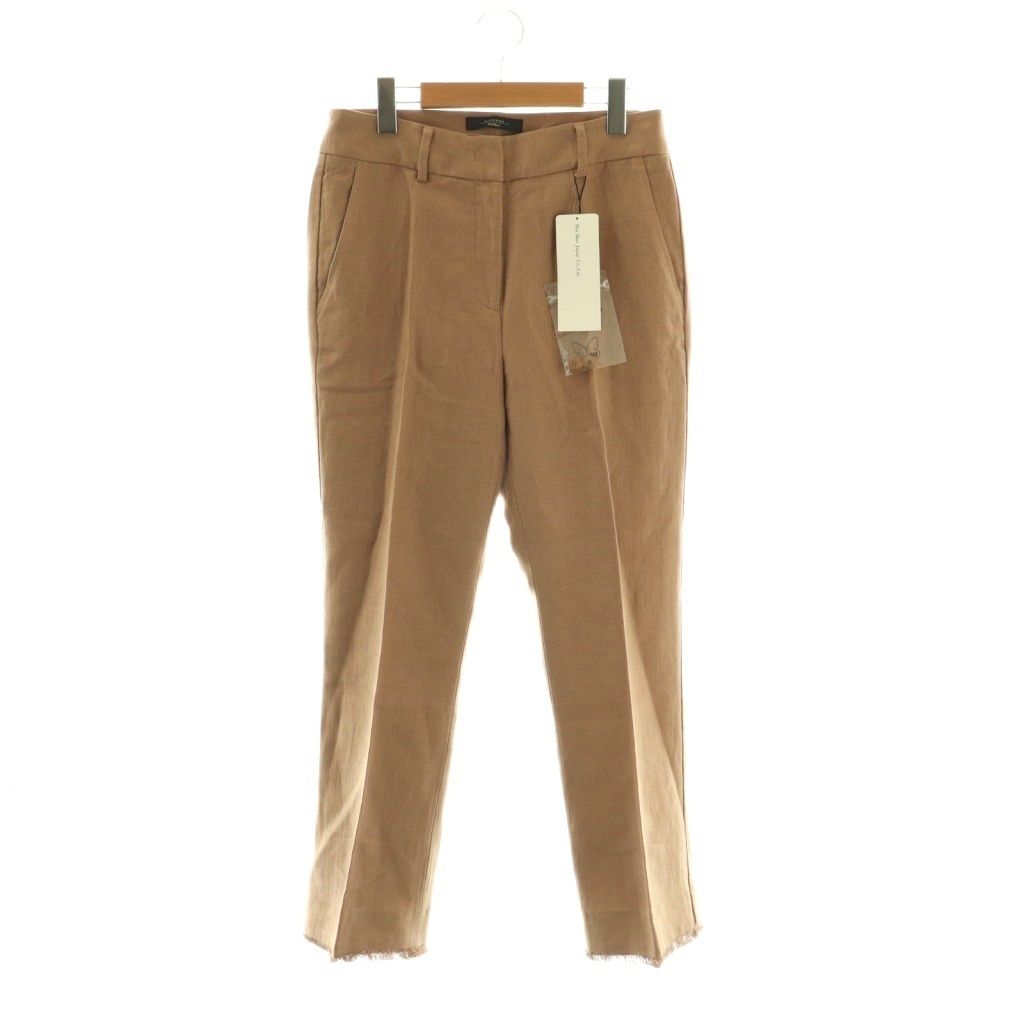 マックスマーラ ウィークエンドライン MAX MARA WEEKEND LINE リネン パンツ ストレート センタープレス フリンジ I42 ベージュ /HS ■GY62