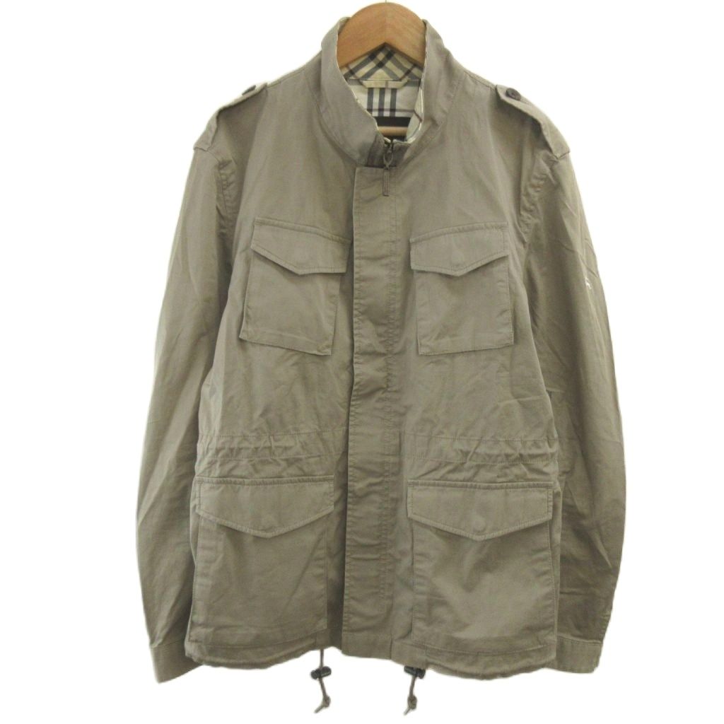 バーバリーブラックレーベル BURBERRY BLACK LABEL ミリタリージャケット M-65 上着 M グレー グレージュ 長袖 スタンドカラー フラップポケット チェック柄 /YU ■GY99