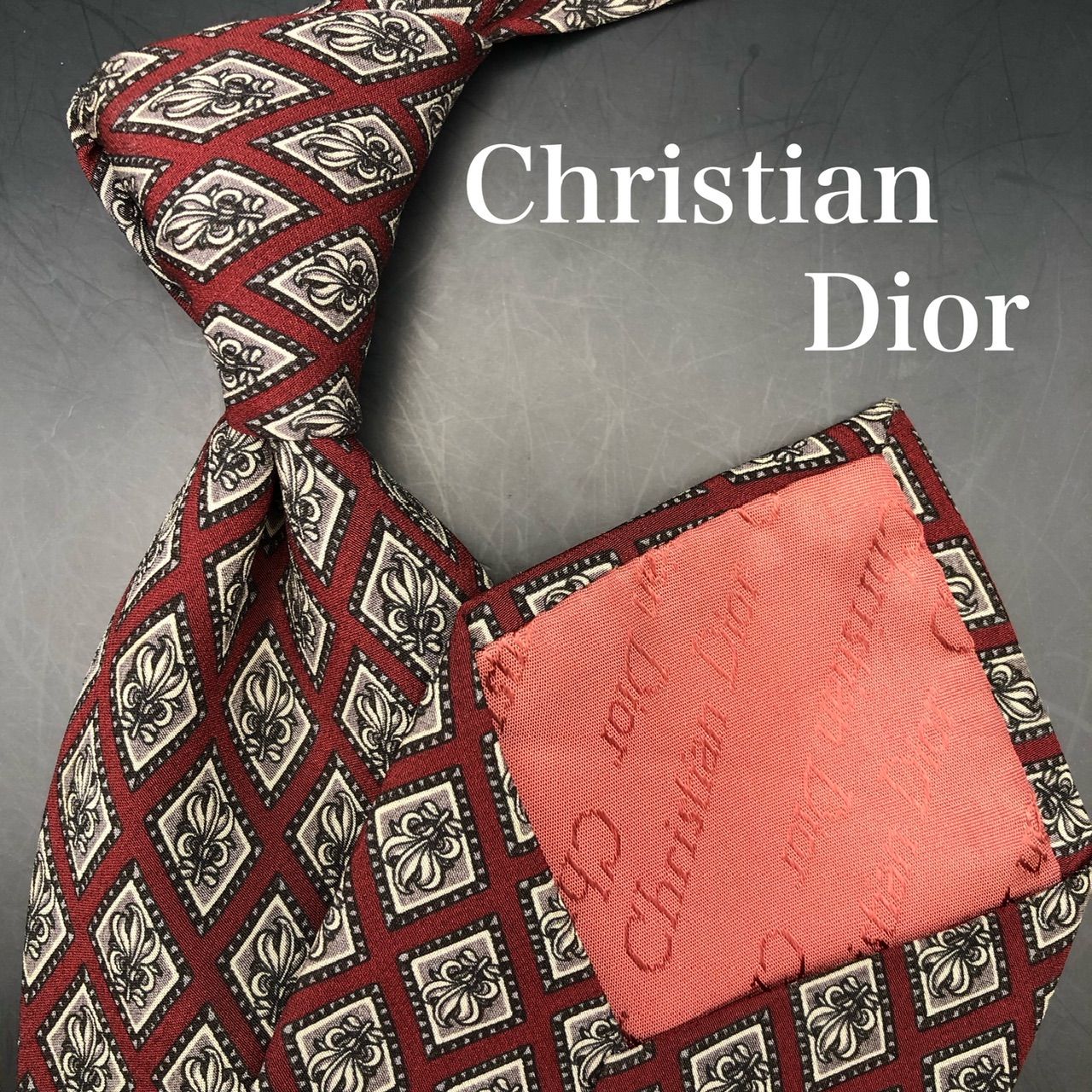 Christian Dior ネクタイ レッド 菱形 総柄 フォーマル ビジネス