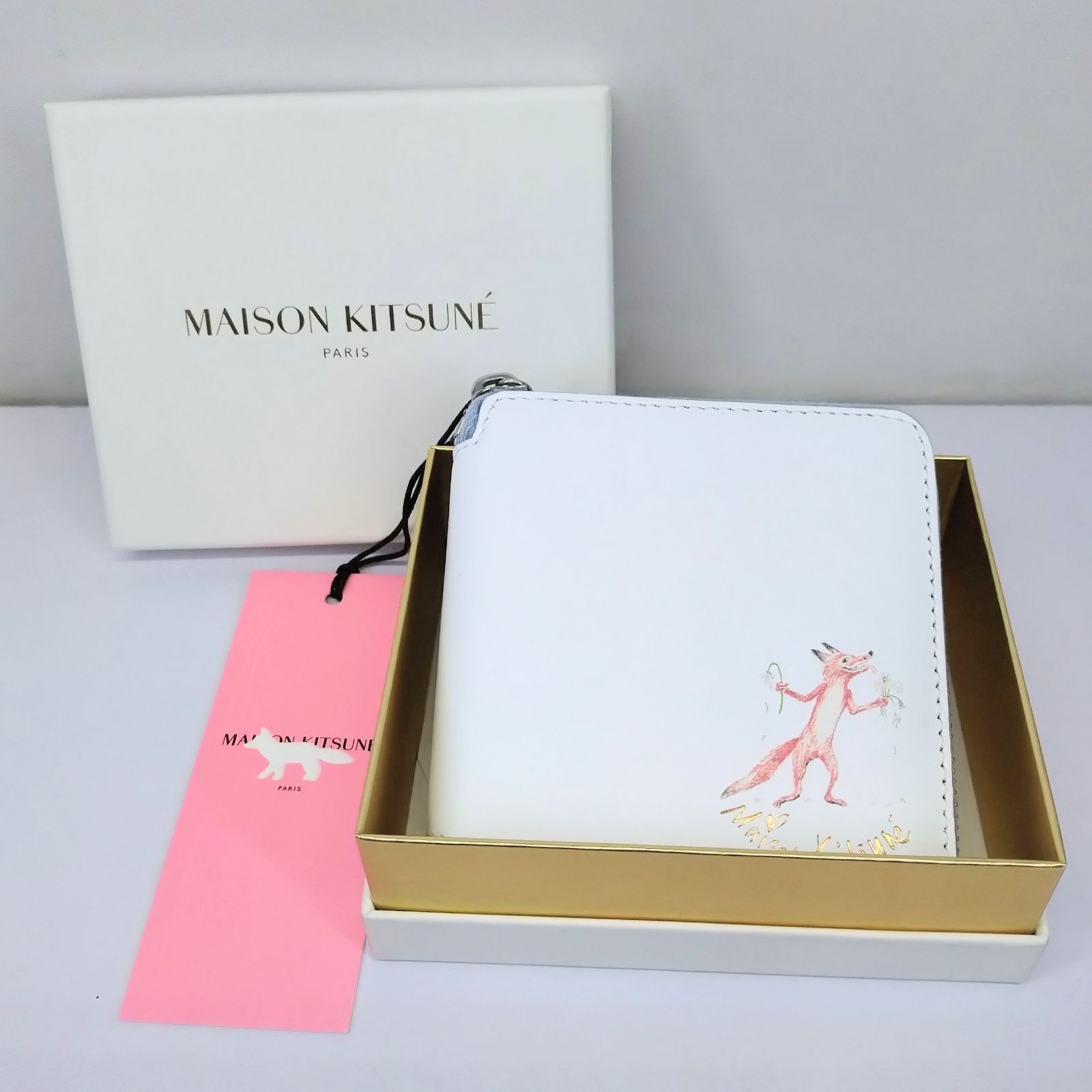 Maison Kitsuné メゾンキツネ 二つ折り財布 ホワイト×ライトブルー