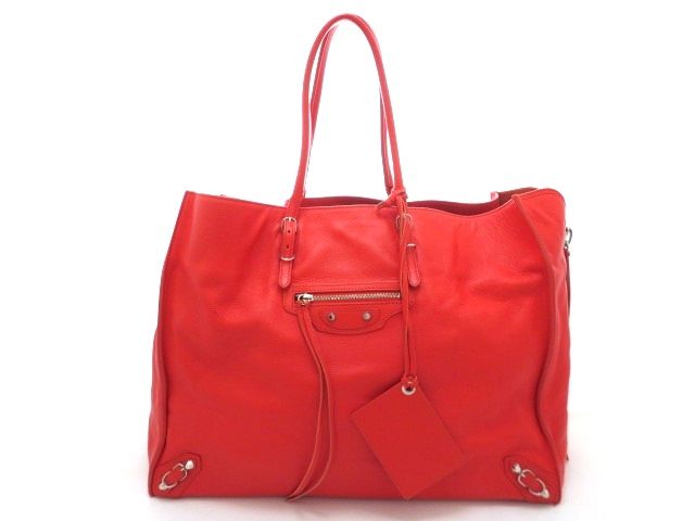 BALENCIAGA バレンシアガ ザ・ペーパー 357331 トートバッグ レザー レッド系 レディース【中古】【473】