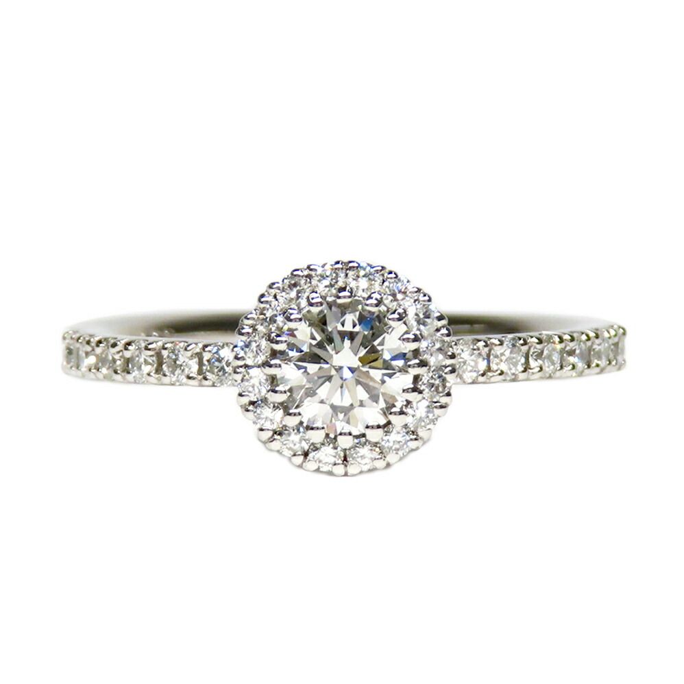 【名古屋】ジュエリー プラチナ ヘイローリング ダイヤモンド 8号 Pt900 0.308ct/0.23ct 指輪 レディース 仕上げ済