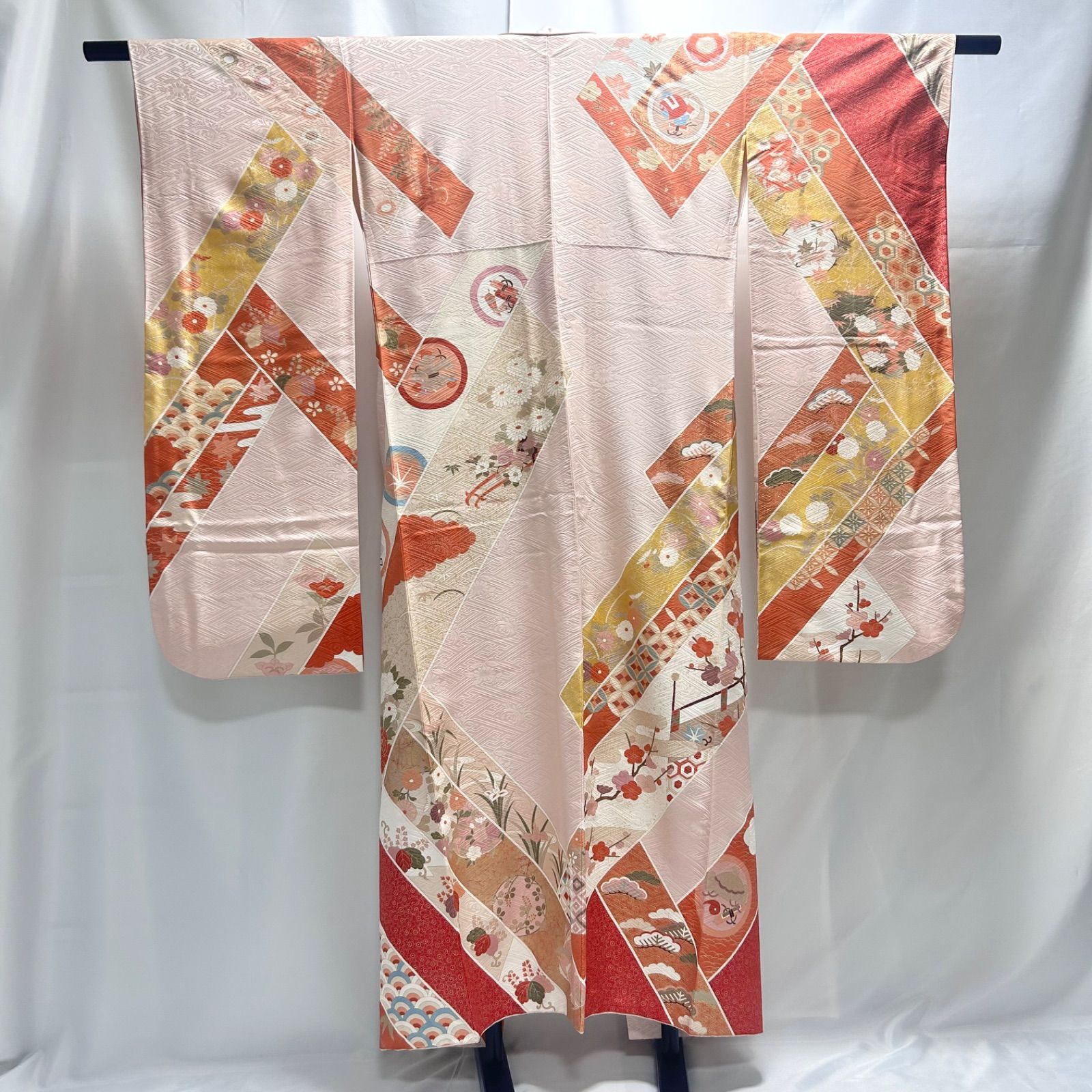 着物 帯 セット 振袖 成人式 袋帯 華やか 花 ピンク レディース 中古品 