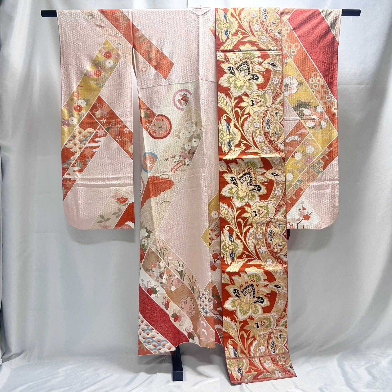 着物 帯 セット 振袖 成人式 袋帯 華やか 花 ピンク レディース 中古品 
