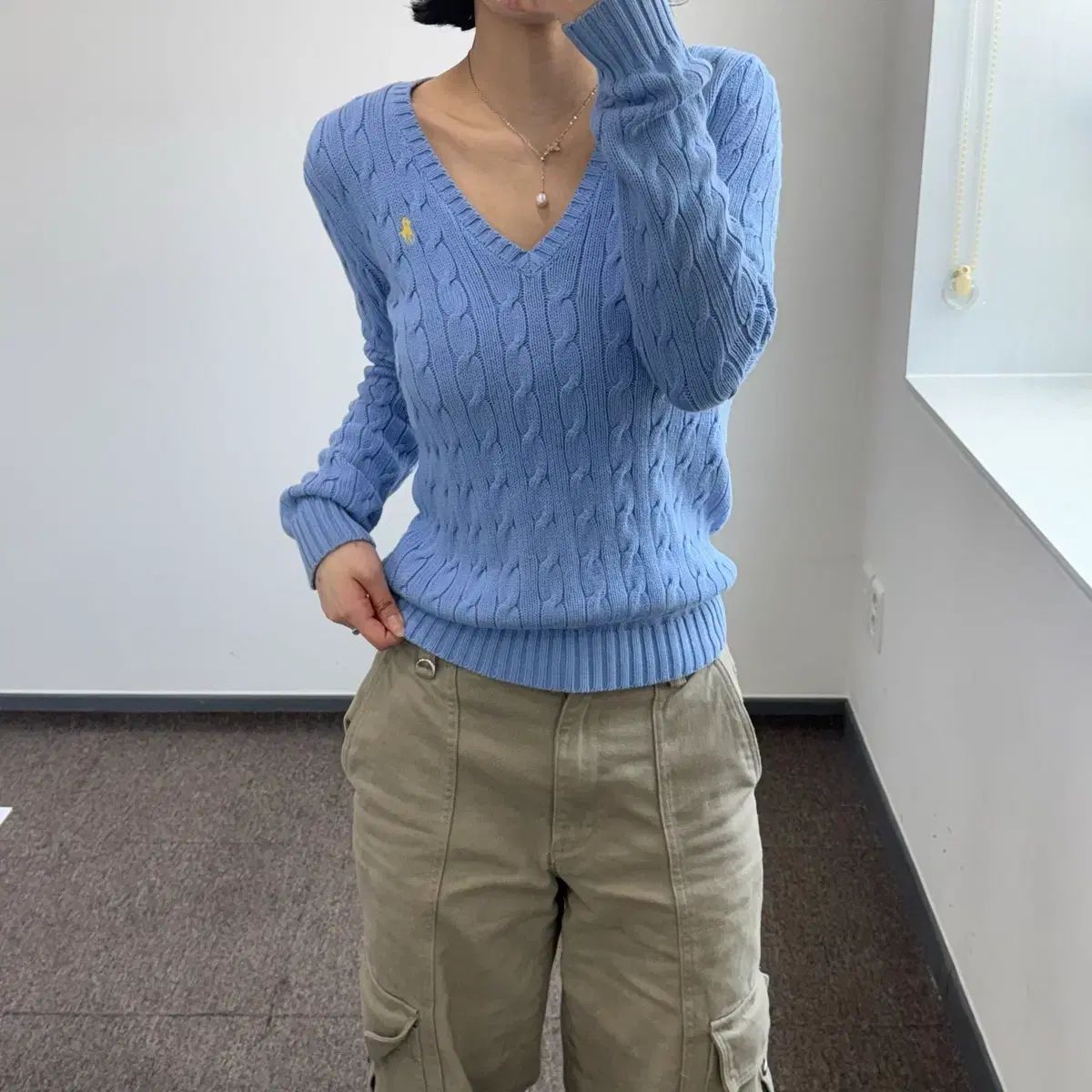 taeさま　ポロラルフローレン カシミヤ混 ケーブル編み ニット イエロー POLO ポロ イエロー ポニー ブルー Vネック ケーブル ニット