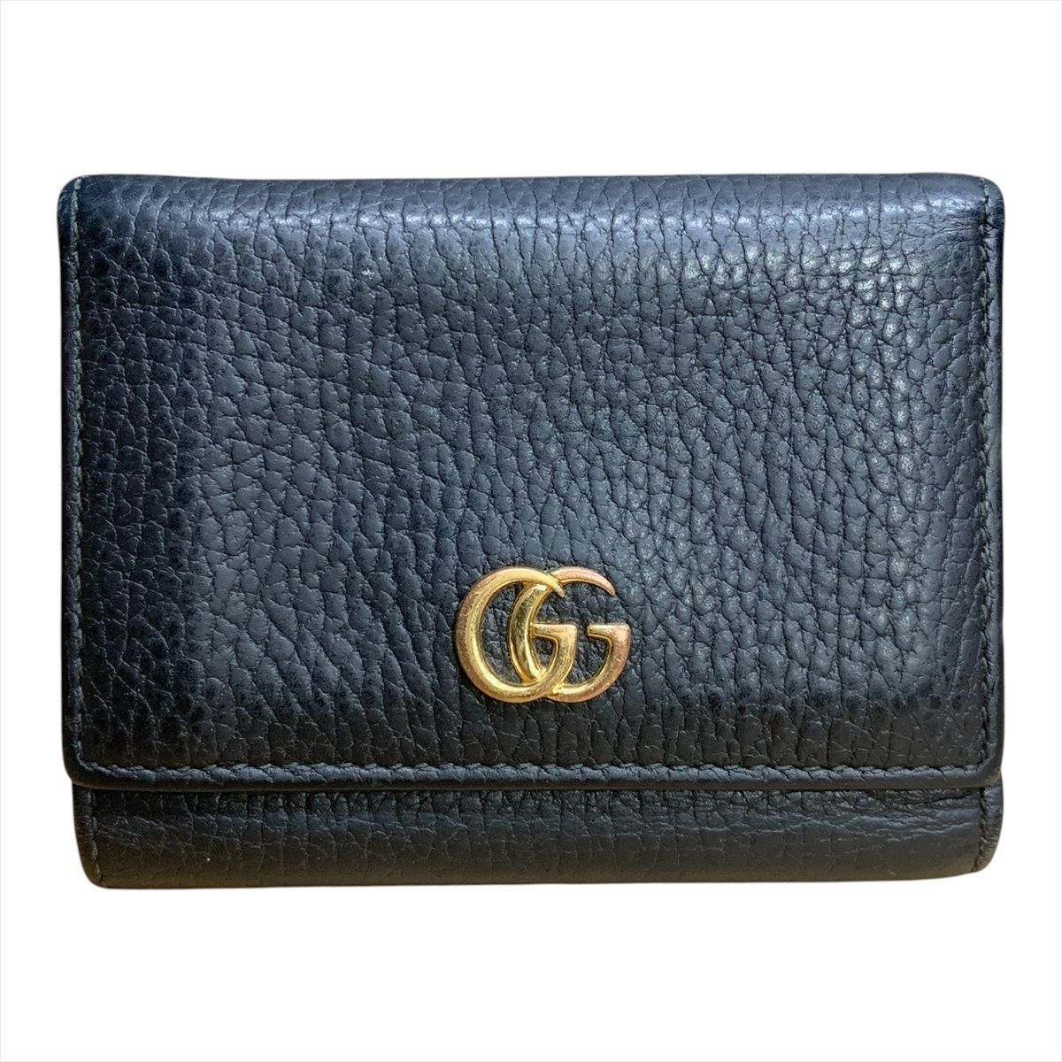 【訳あり】GUCCI グッチ プチマーモント 三つ折り財布 ブラック コンパクト 474746