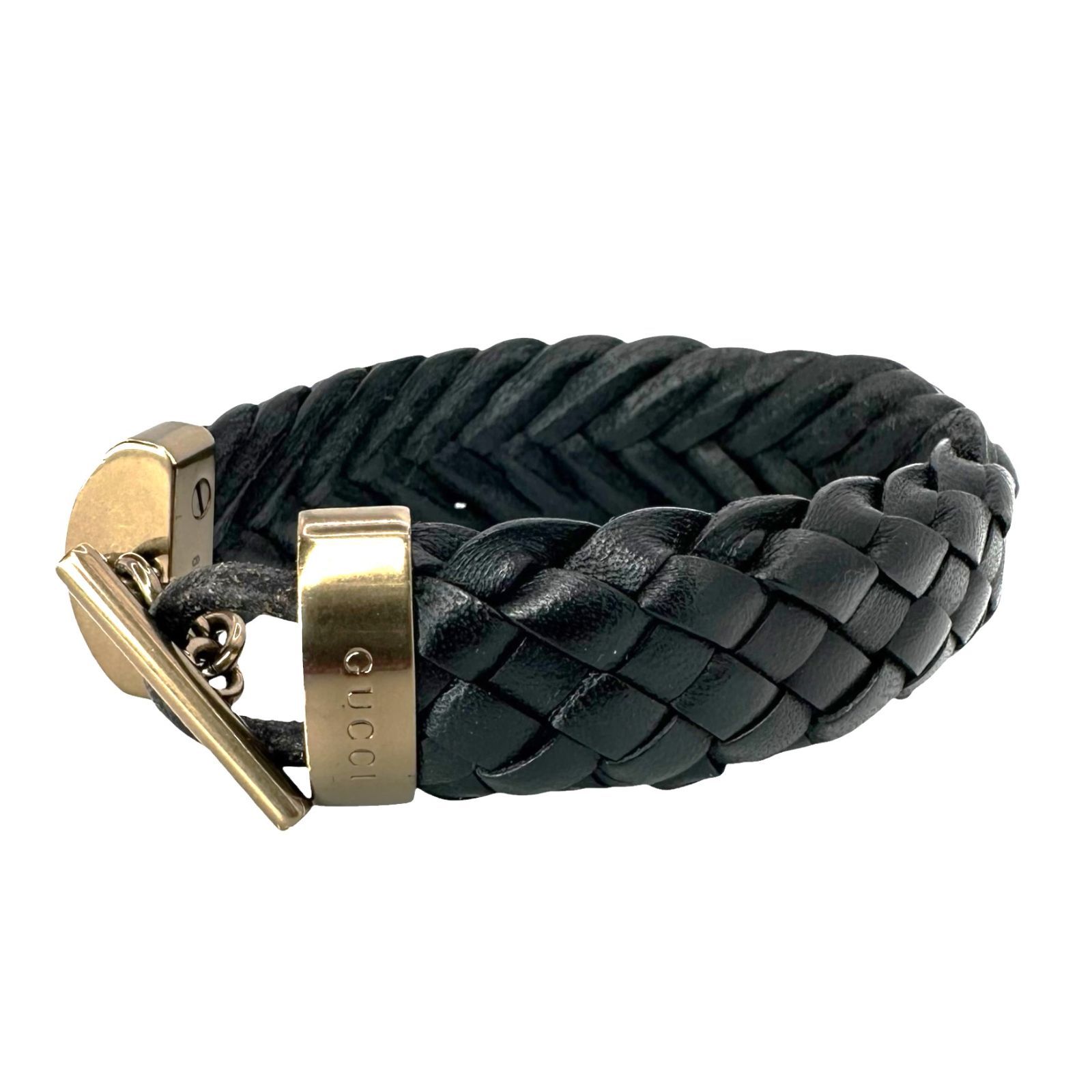 【GUCCI】グッチ レザーブレスレット 編み込み レザー ブレスレット アクセサリー レディース メンズ ユニセックス 【中古品】 USED-B 【9304】
