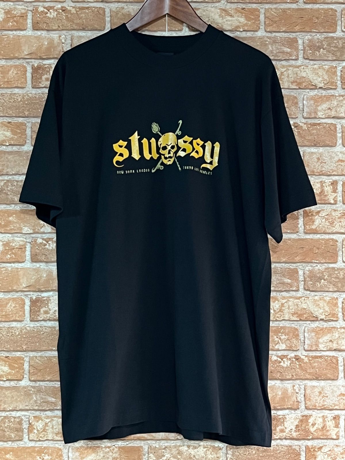 STUSSY ステューシー　ヴィンテージ　紺タグ後期　Tシャツ　スカル　ブラック　黒　デッドストック？