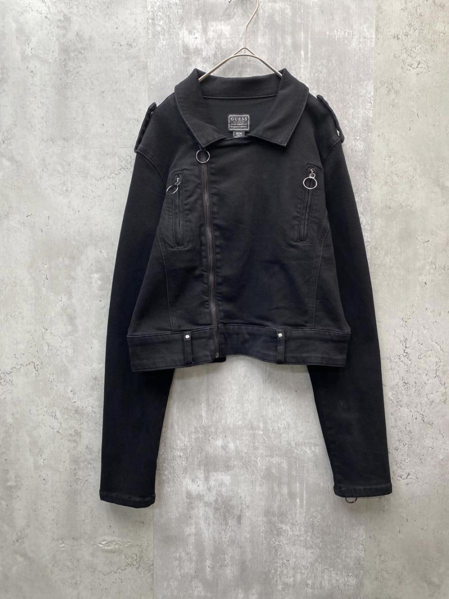 GUESS ゲス ライダース デニム ジャケット クロップド丈 モード ストリートsizeM/黒 ◆■ レディース