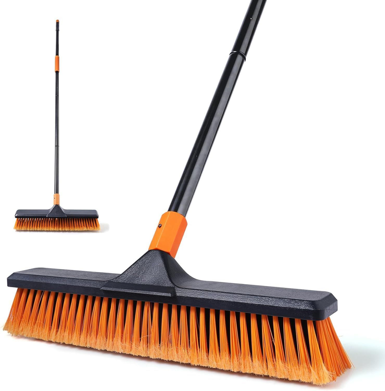 CLEANHOME デッキブラシ 業務用 45cm幅 掃除ブラシ 長さ調節可能 129cm-166cm ベランダ/屋外/床/庭園にも適用 掃除用品 【耐久性MAX】 (オレンジ)t 886e0e44