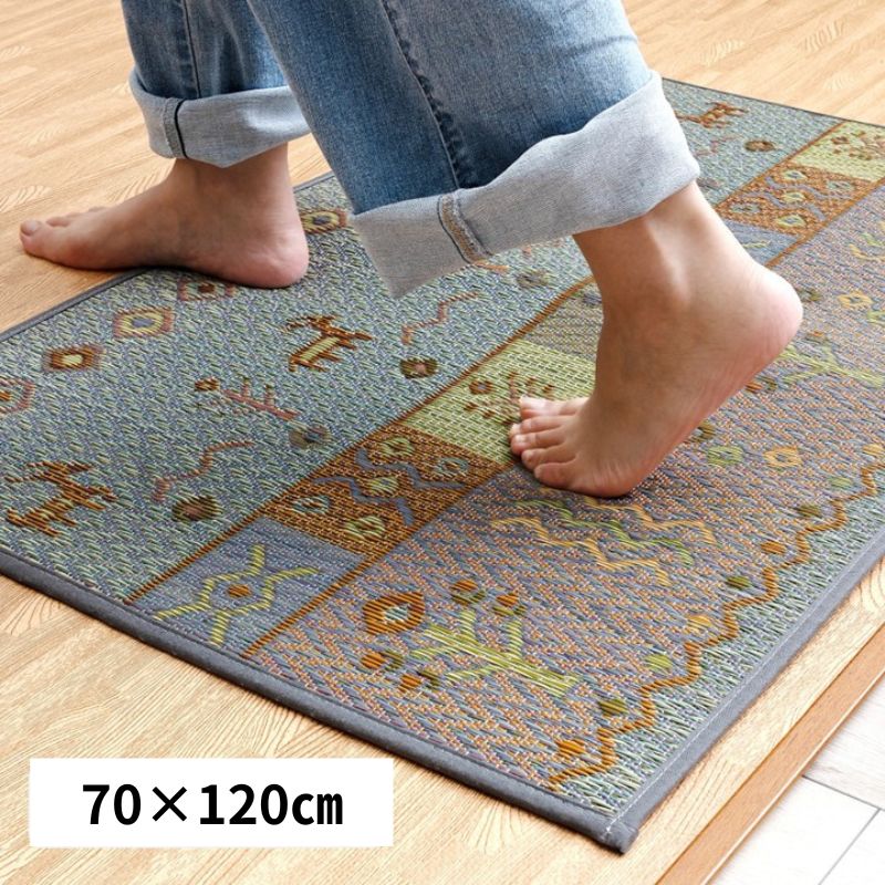 [70×120cm] い草マット 玄関マット Fミーナ ギャベ ギャッベ柄 北欧 国産 日本製 4001