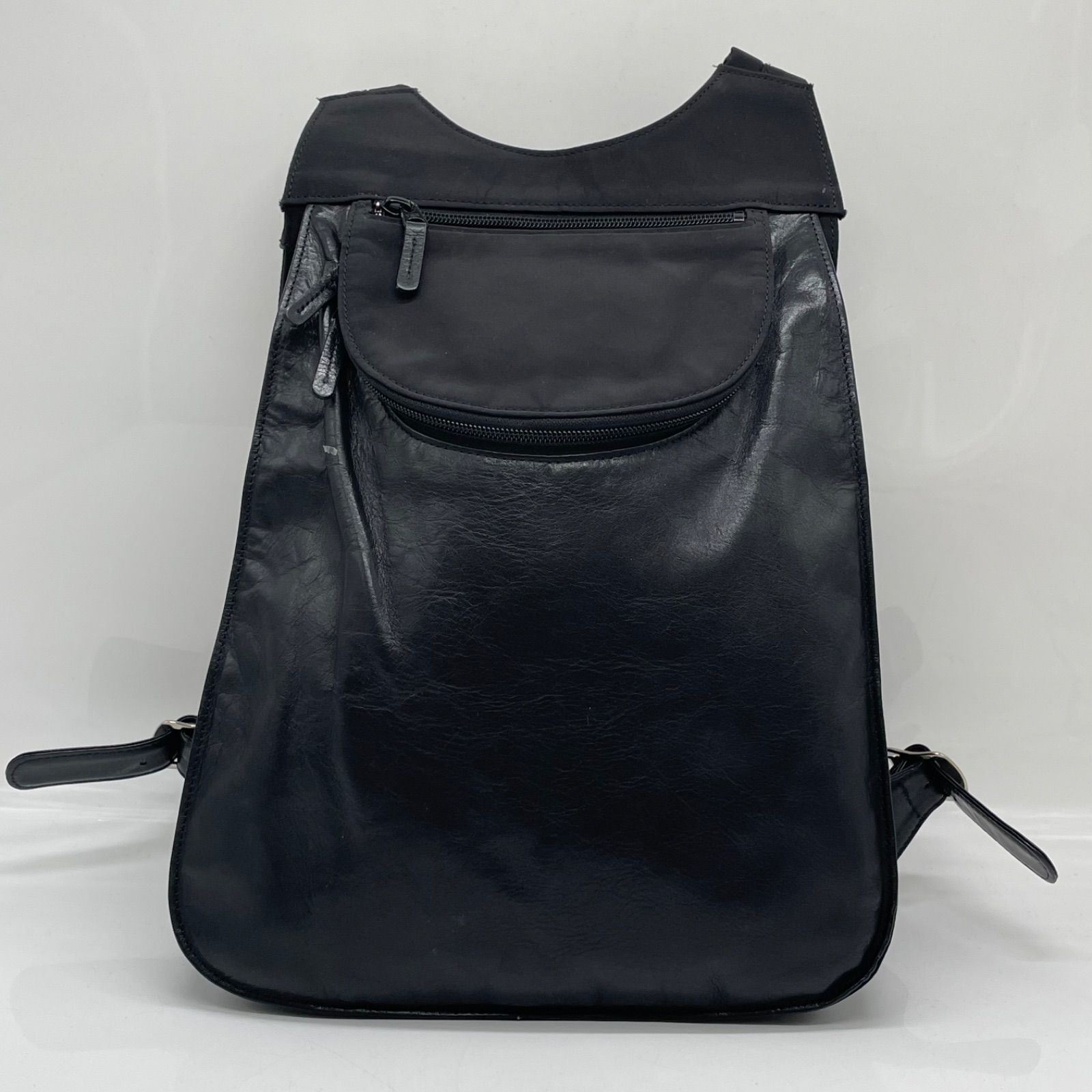 BN8790●MESSAGE リュック レザーコンビ 蔵前街歩きリュック ブラック 国内生産品 A4収納可 メンズ 状態良好