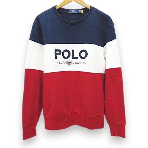 ポロ バイ ラルフローレン Polo by Ralph Lauren 長袖 トレーナー スウェット M トリコロール センターロゴ 文字 プリント