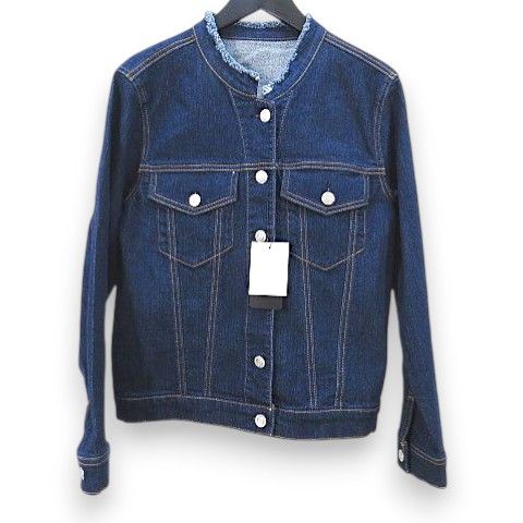 A.N.L エーエヌエル 長袖 デニムジャケット 38 紺系 ネイビー スタンドカラー 切りっぱなし ストレッチ タグ付き