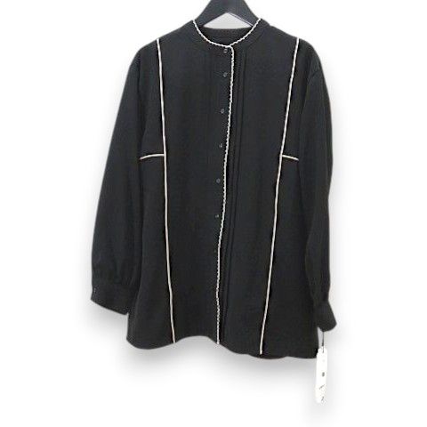 AnnaNicola アンナニコラ 長袖 ブラウス 38 黒系 ブラック スタンドカラー パイピング タグ付き