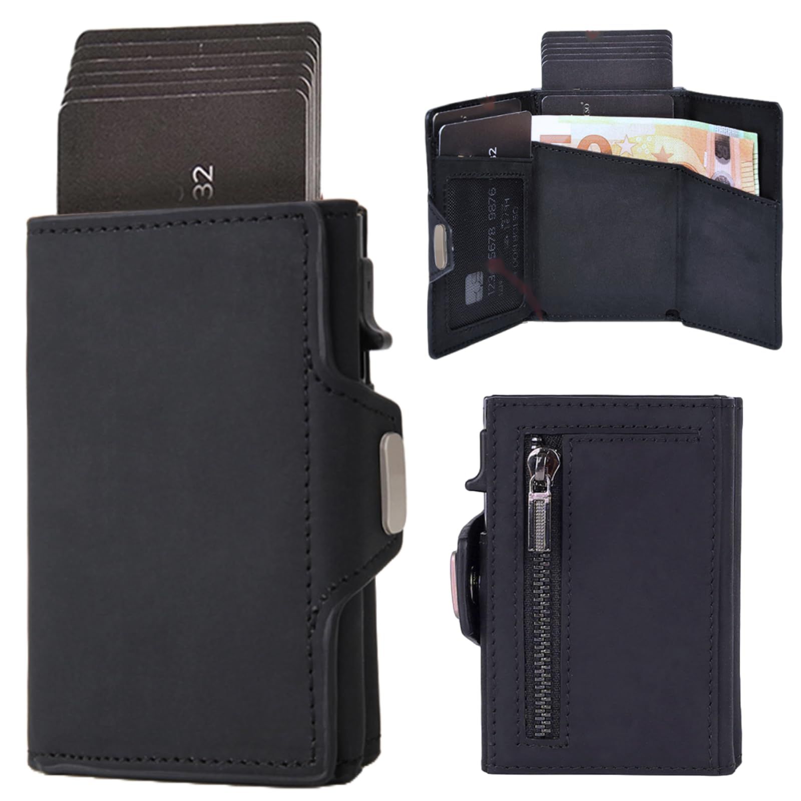 【新品】スマートウォレット ミニ財布 三つ折り財布 本革 カードケース スライド式 コンパクト 薄型 キャッシュレス ミニマリスト (ブラック) 3dcfe68c