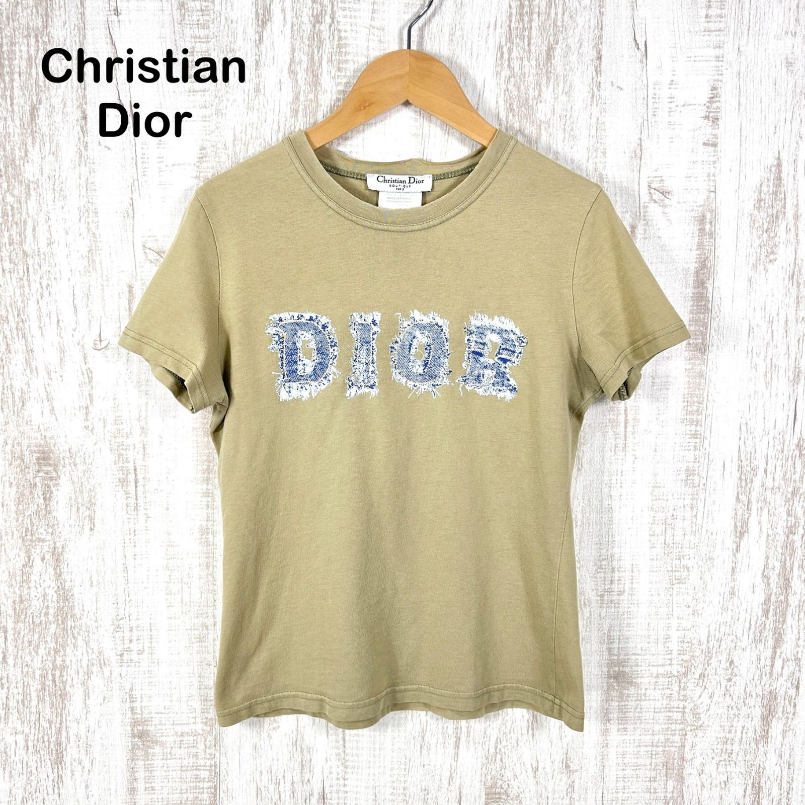 00s Christian Dior ヴィンテージ クリスチャンディオール ガリアーノ期 デニムロゴプリント Ｔシャツ ベージュ レディース 半袖 トップス y2k 平成ギャル ピチＴ チビＴ