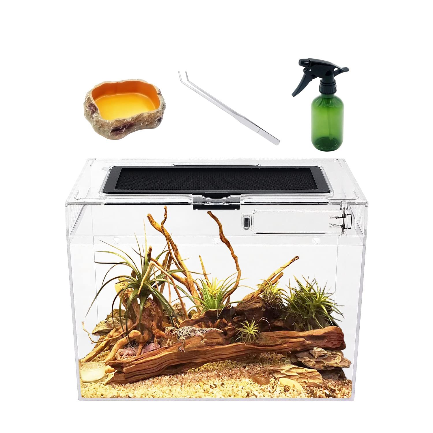 Reptile Growth 爬虫類 ケージ 透明 爬虫類ケージ 飼育容器 小動物用 カメ亀 タンク 両生類用飼育ケース 飼育ボックス 30*18*22cm, カメ、クモ、カエル、ゲッコ、カマキリ、ヘビ、サソリ、庵クラブpms bb4da9c7